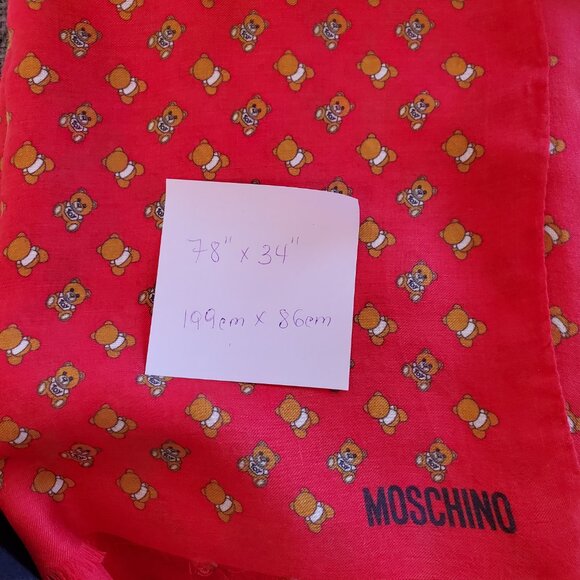 MOSCHINO SCARF TEDDY BEAR ICONIC PRINT MODAL CASHMERE LONG RED 34\